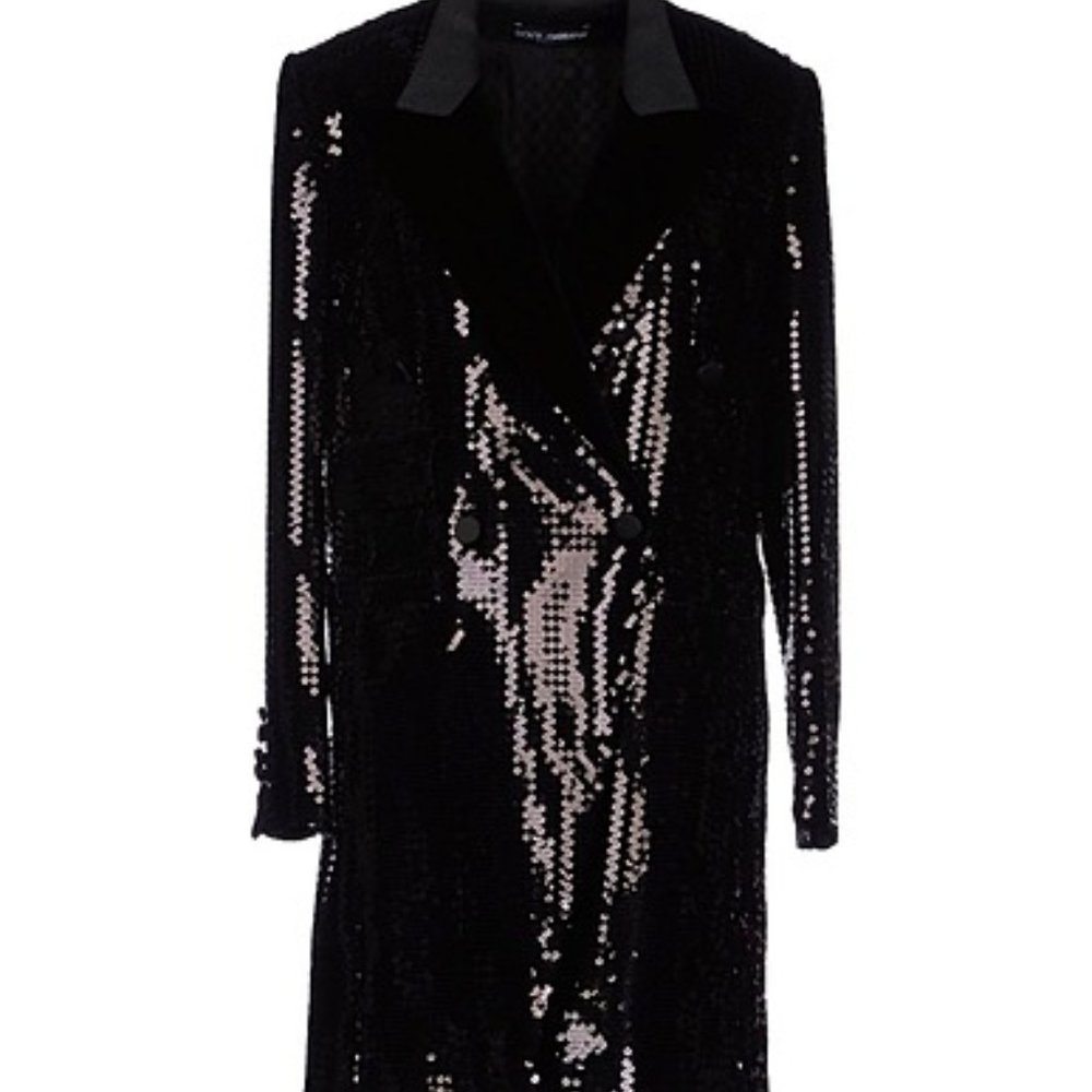 New Dolce & Gabbana Velvet Lapel Sequin Long Blazer